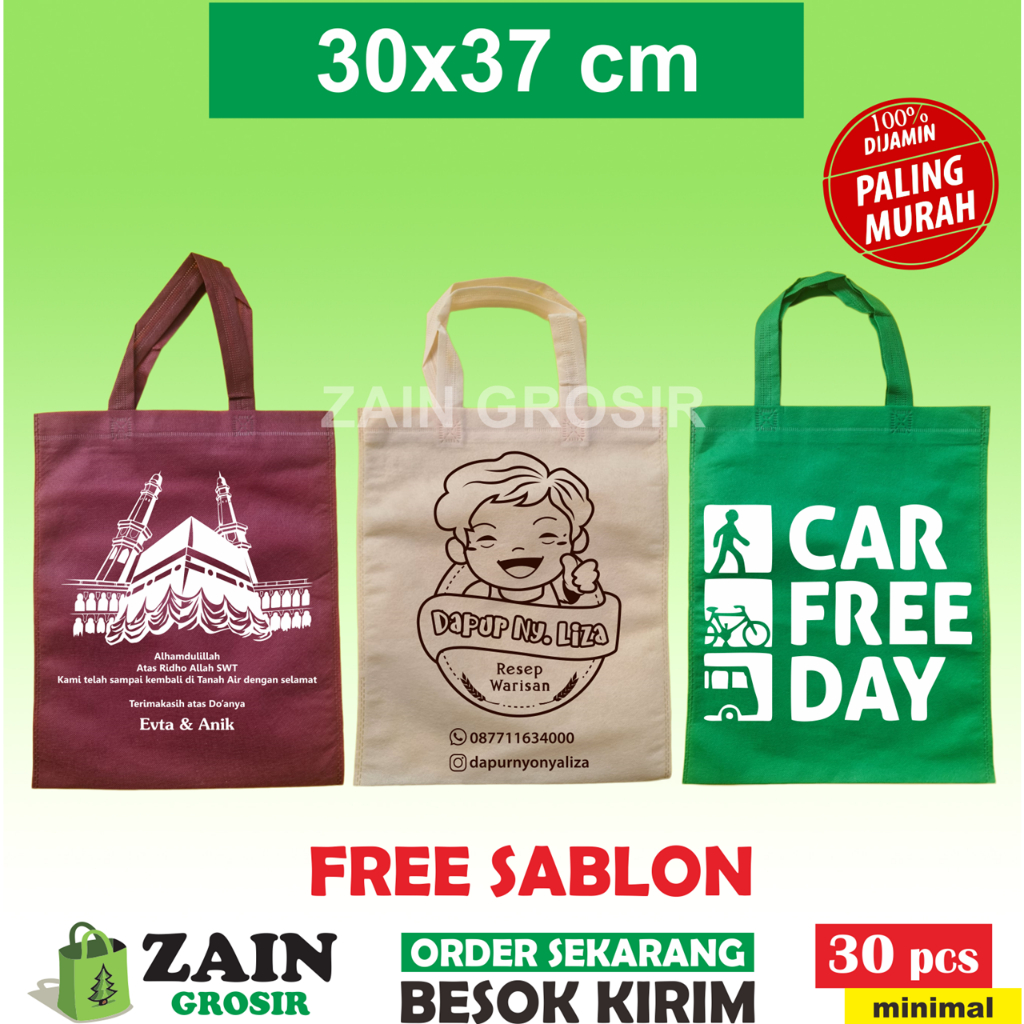 

1 HARI BERES Sablon Custom tali flat 30x37 Tas spunbond tali kain nonwoven furing press kantong bag goodiebag