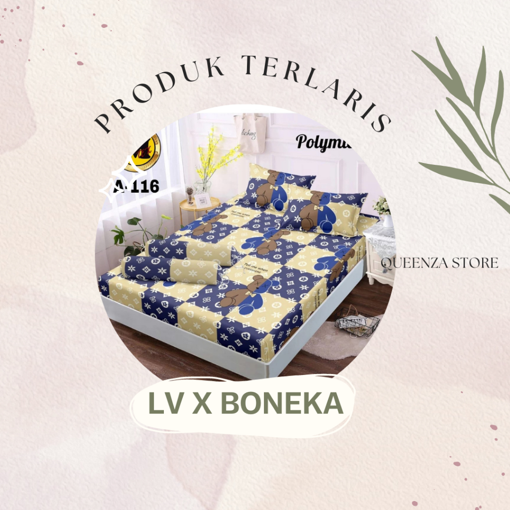 SPREI MOTIF HOMEMADE KARAKTER LV BONEKA UKURAN 180X200 160X200 120X200 SET SARUNG BANTAL DAN SARUNG 