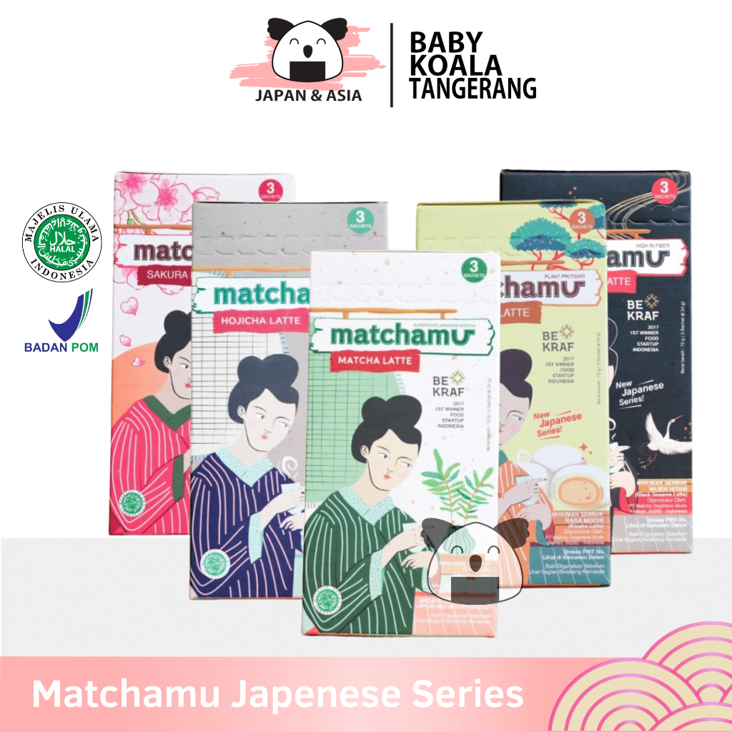 

MATCHAMU Latte Japanese Series 1 Box Halal | Sakura Matcha Hojicha Black Sesame...///