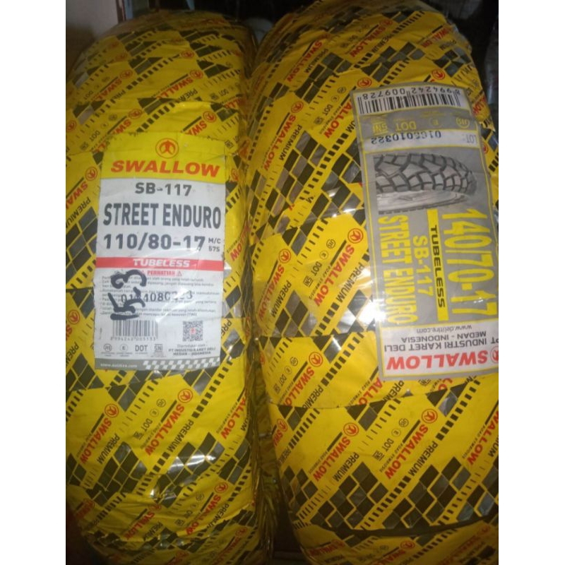 PAKET BAN LUAR MOTOR MERK SWALLOW UKURAN 110/80-17 & 140/70-17 SB 117 ATAU STREET ENDURO TUBELESS