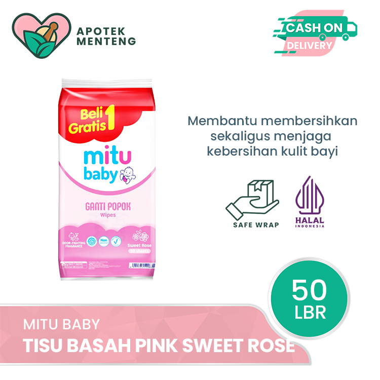 Mitu Tissue Basah Ganti Popok Pink isi 50 Lembar - Tisu Basah Mitu Sweet Rose