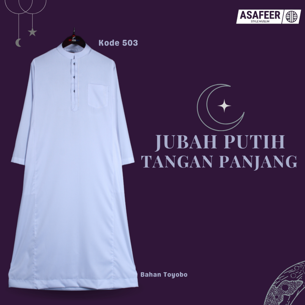503 Jubah Gamis Pria Putih  / Gamis Pria Putih Benzema / Jubah Benzema Lengan Panjang Polos / Gamis 