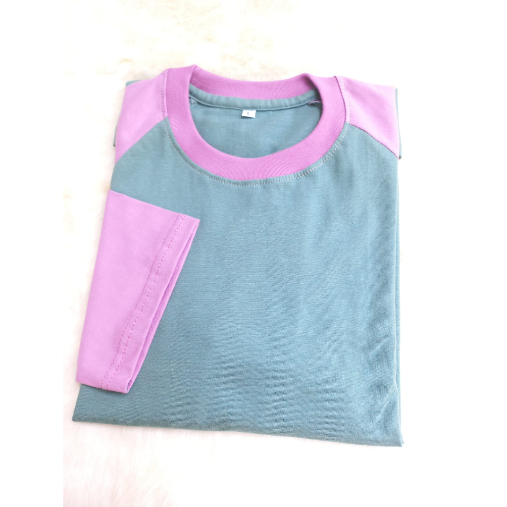 kaos reglan hijau sage dengan ungu muda lengan pendek 3/4 7/8 dan panjang warna viral