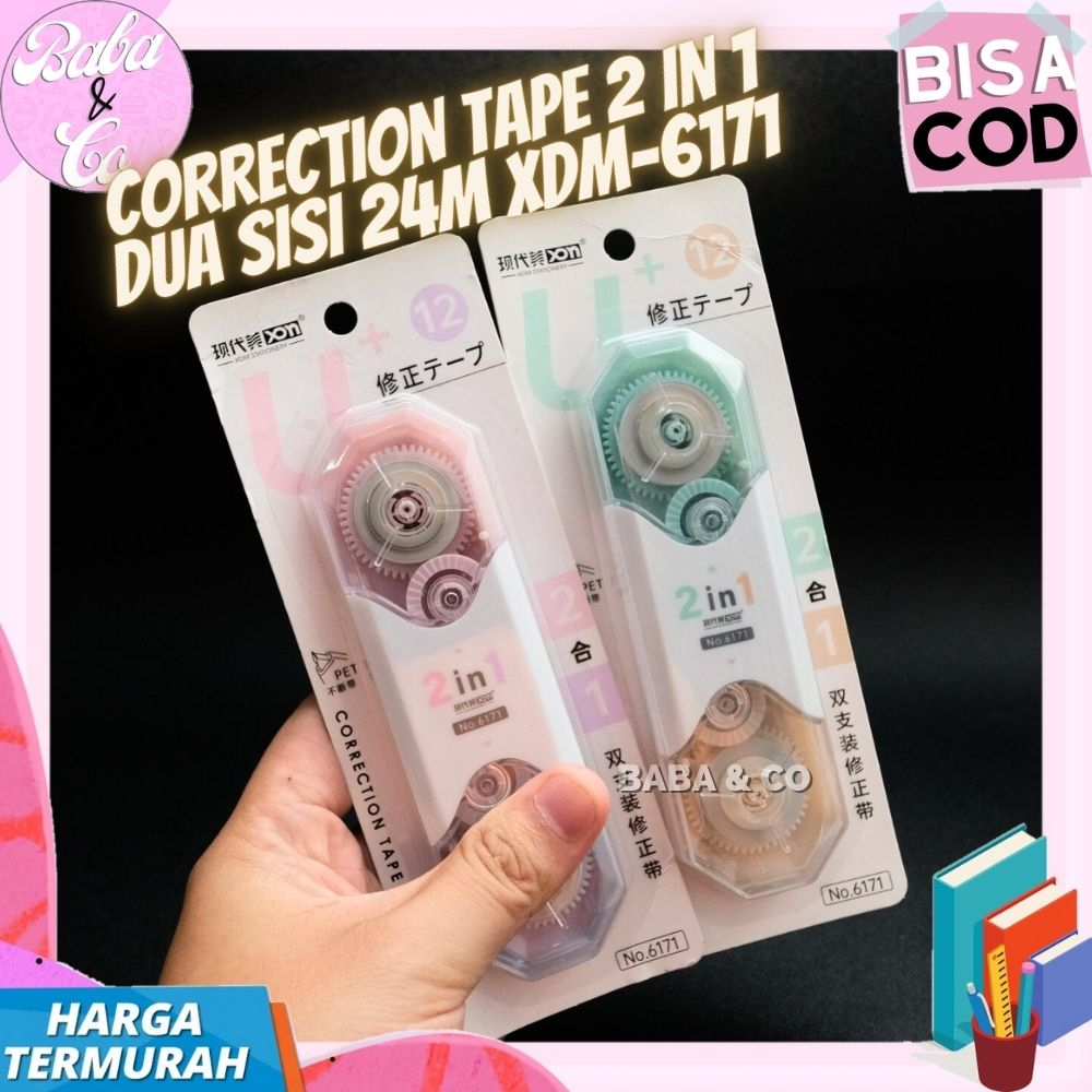 

CORRECTION TAPE 2 IN 1 XDM-6171 DOUBLEHEAD TIP EX KERING MURAH 24 meter TIP X KERING PITA DUA SISI UNIK CORRECTION TAPE DUA SISI LUCU XDM 6171