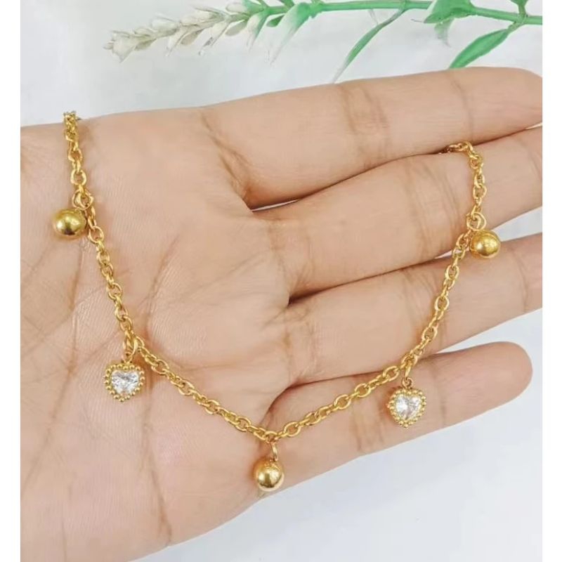 Gelang titanium rantai kecil permata love