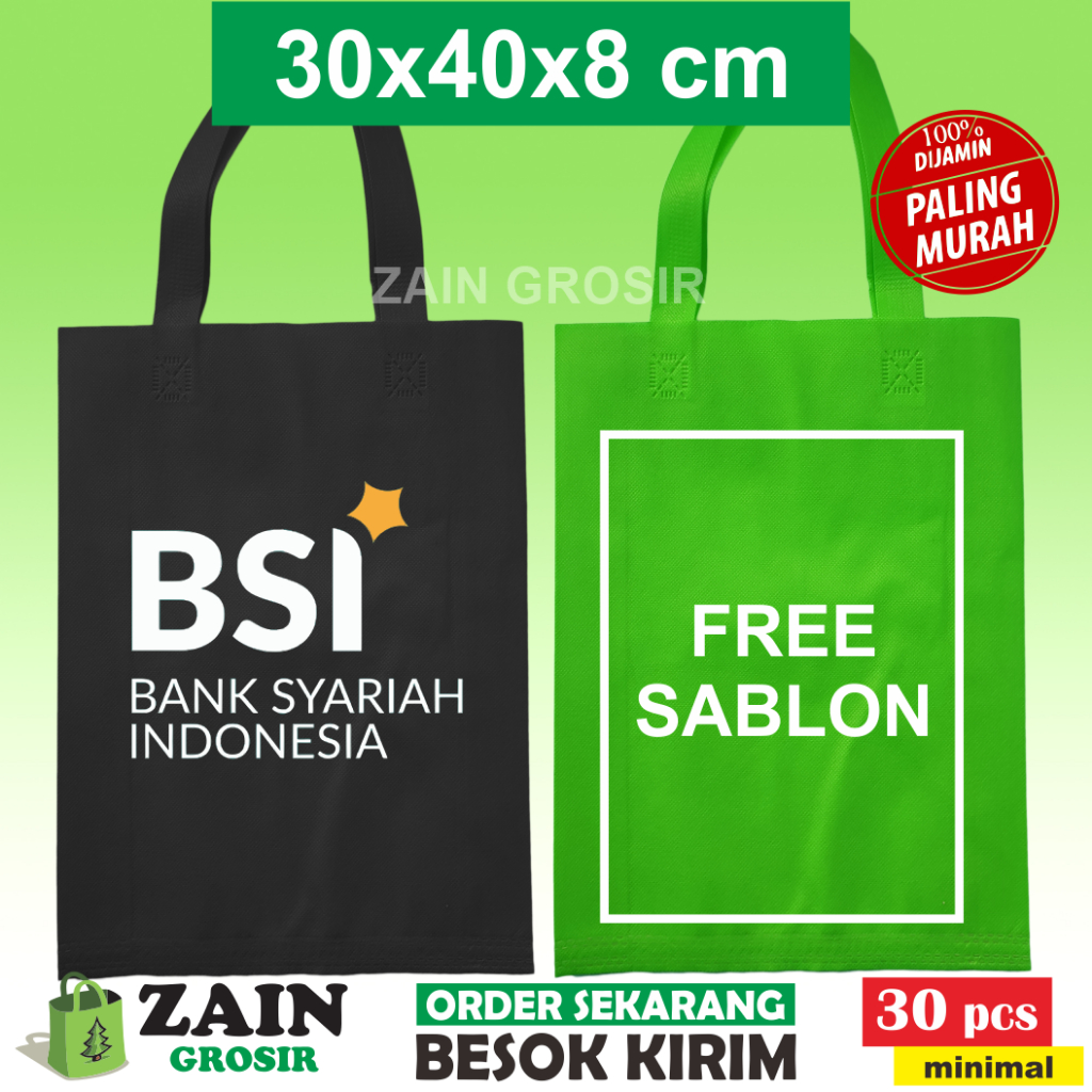 

1 HARI BERES Sablon Custom 30x40x8 Tas spunbond tali kain nonwoven furing press kantong bag goodie souvenir