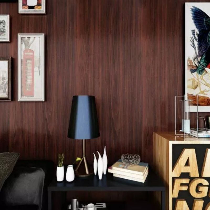 Wallpaper Dinding Kayu Cokelat Tua Ukuran 45 Cm x 10 Meter