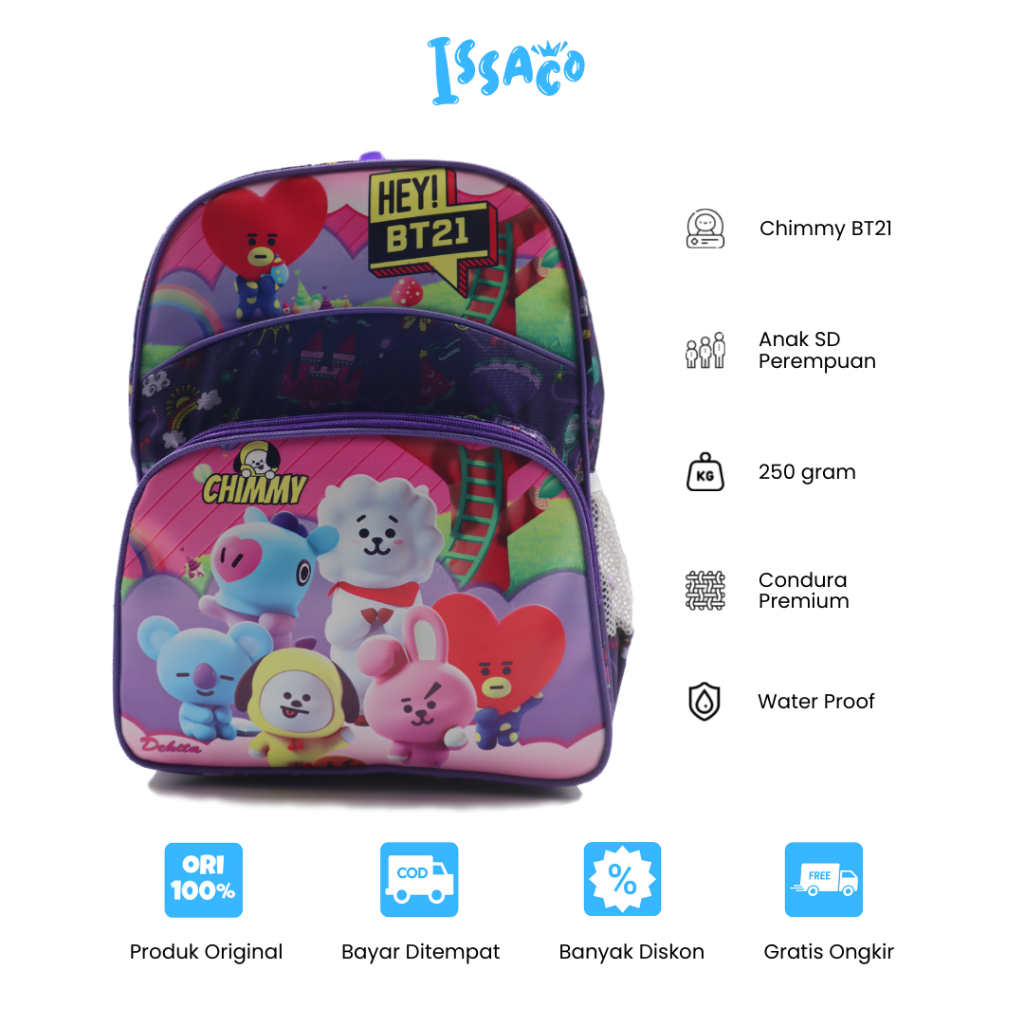 ISSACO - Tas Ransel Anak Printing Sekolah SD Karakter Chimmy BT21