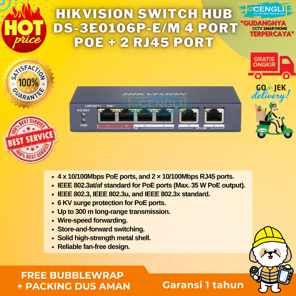 Hikvision Switch Hub POE DS-3E0106P-E/M 4 Port Poe + 2 RJ45 Port