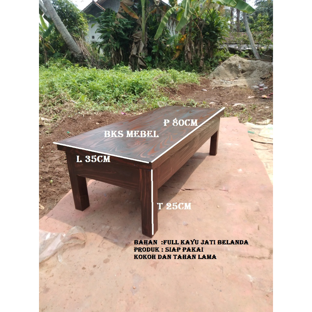 meja lesehan kayu jati belanda siap pakai panjang 80cm lebar 35cm tinggi 25cm