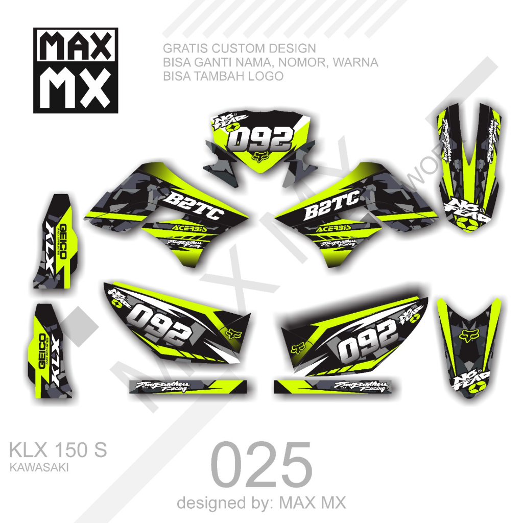 decal keren stiker full body klx 150 s variasi striping motif loreng list hijau