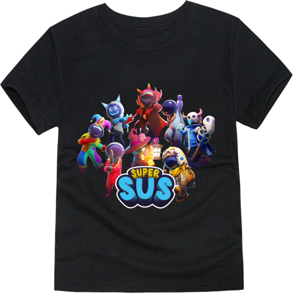 Baju Kaos anak supersus terbaru karakter Laki Laki dan Perempuan Usia1-10 Tahun Warna Hitam