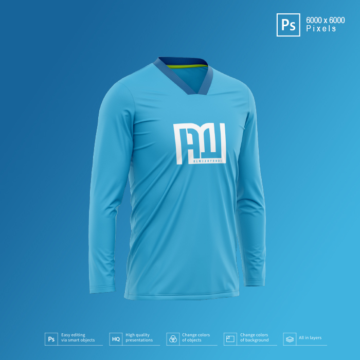 MOCKUP JERSEY V RATA LENGAN PANJANG - 6000x6000 Pixels