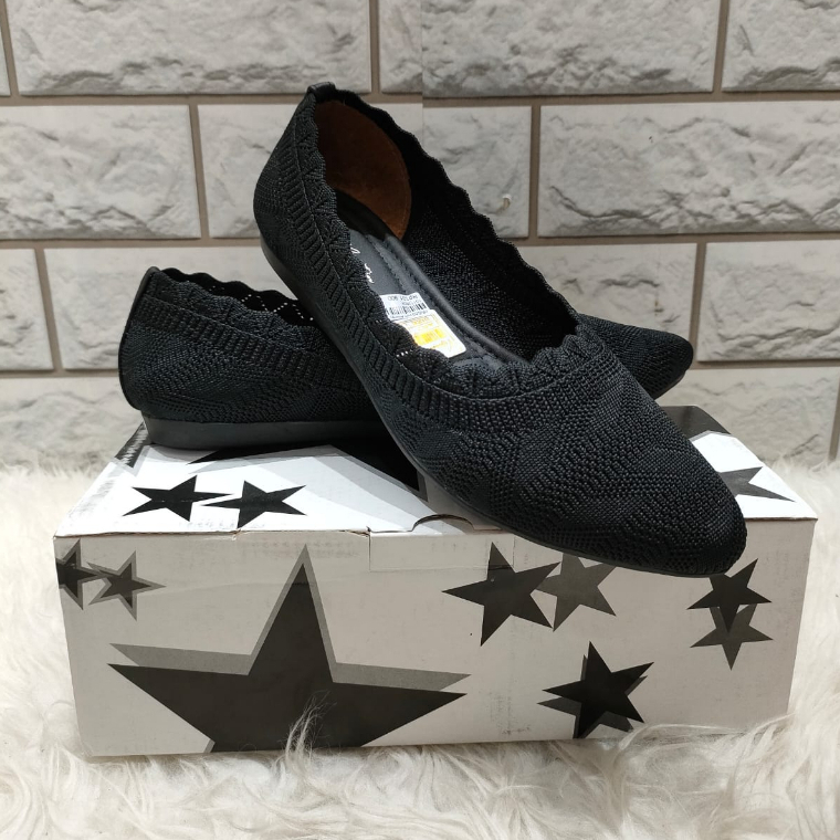 Sepatu Flat Shoes Rajut Hitam Vision Martin Terbaru HNS 03