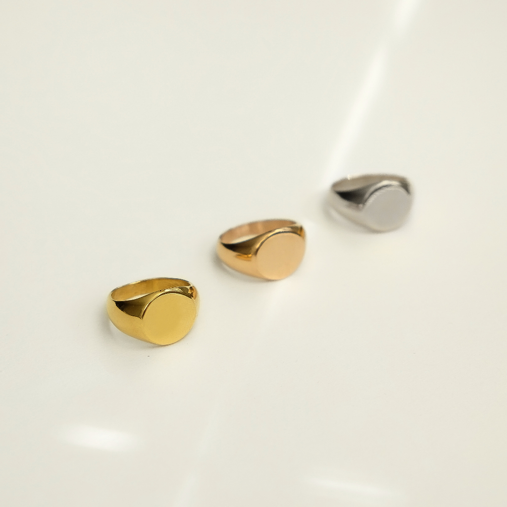 Classic Signet Ring — 18K Gold Plated Silver Stainless Steel Cincin Anti Karat