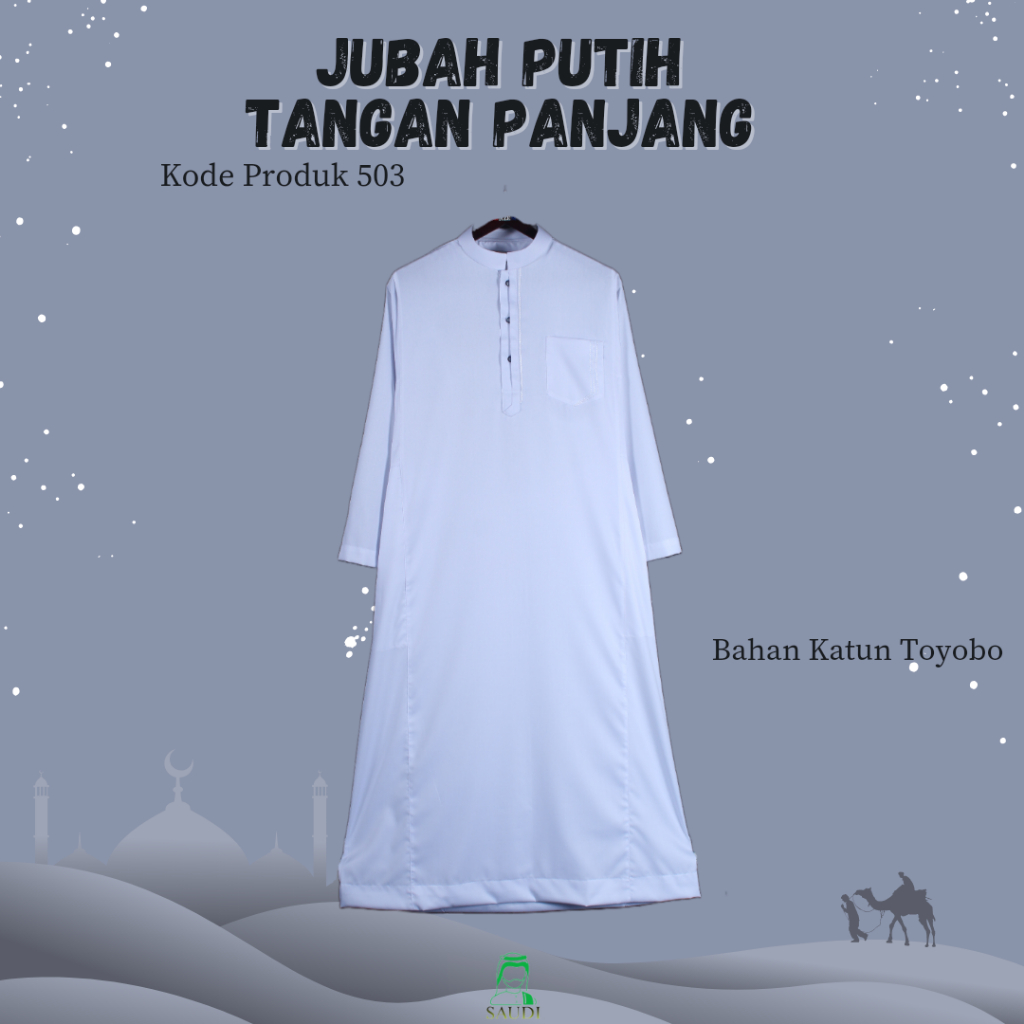 503 Jubah Gamis Pria Putih Benzema / Gamis Pria Lengan Panjang Polos / Jubah Laki Laki Muslim / Juba