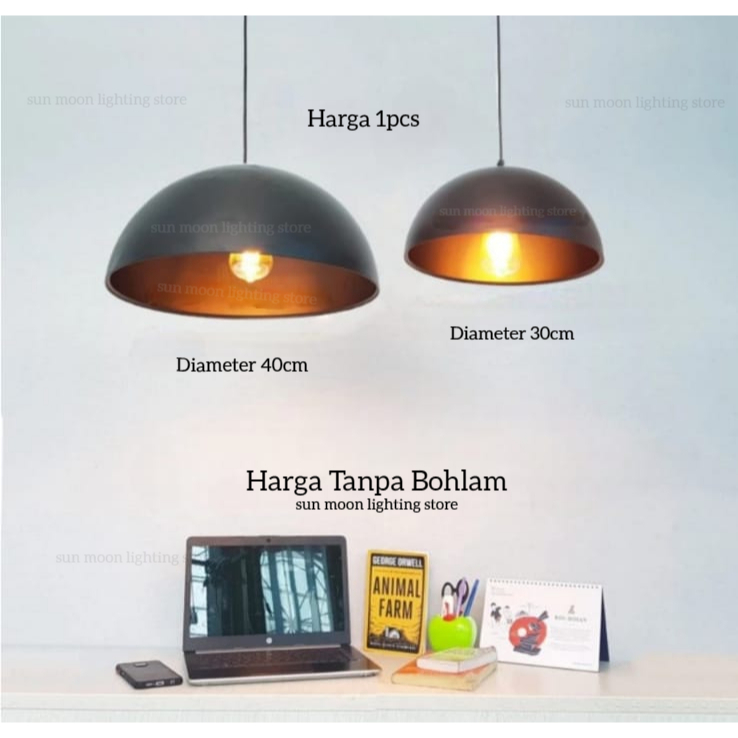 Lampu Gantung Kap Industrial Hitam 30cm  Cafe Restaurant