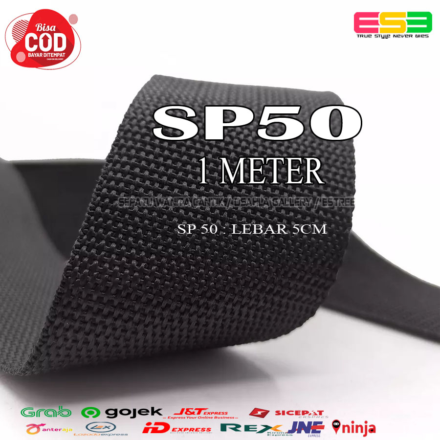 1 meter Tali Webing Webbing Tali Tas Nylon Lebar 5cm, Hammock Panjat Tebing Pita Bisban Hitam