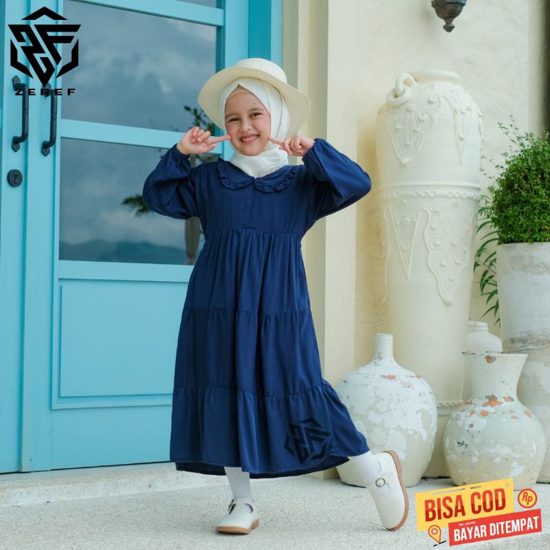 Baju Muslim Syari Anak Perempuan Pakaian Dress Gamis Muslim Anak Kecil Remaja Cewek Dres Syr 'I Biru