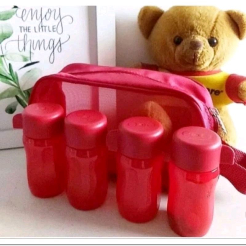 colourfull mini bottle set Tupperware isi 4 pcs free tas / Botol mini Tupperware isi 4 free tas / re