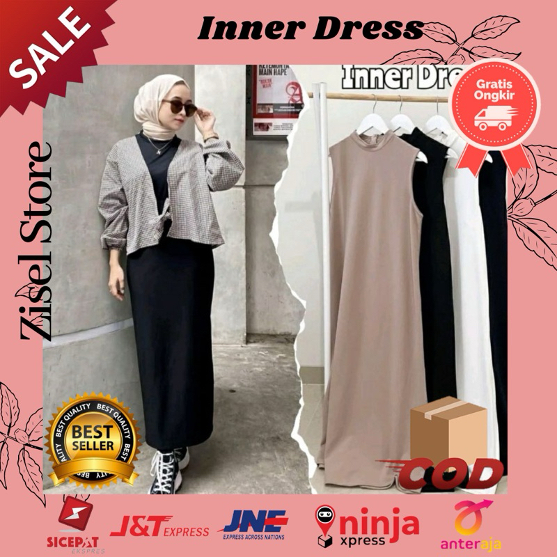 Inner Long Dress Kutung Manset Baju Span Jersey Tanpa Lengan