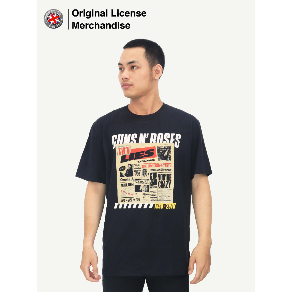 Kaos Baju Hitam Premium Pria Wanita Katun Import Rock Band Musik GUNS N ROSES GNR Original Lies Trac