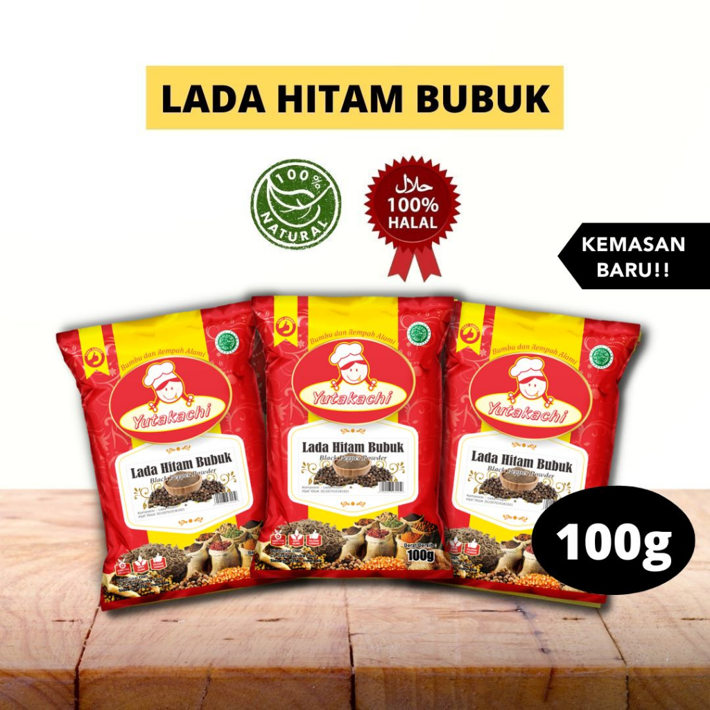 

Lada Hitam Bubuk 100 Gram Yutakachi / Premium Merica Hitam Bubuk / Blackpepper Powder / Bumbu Rempah Alami