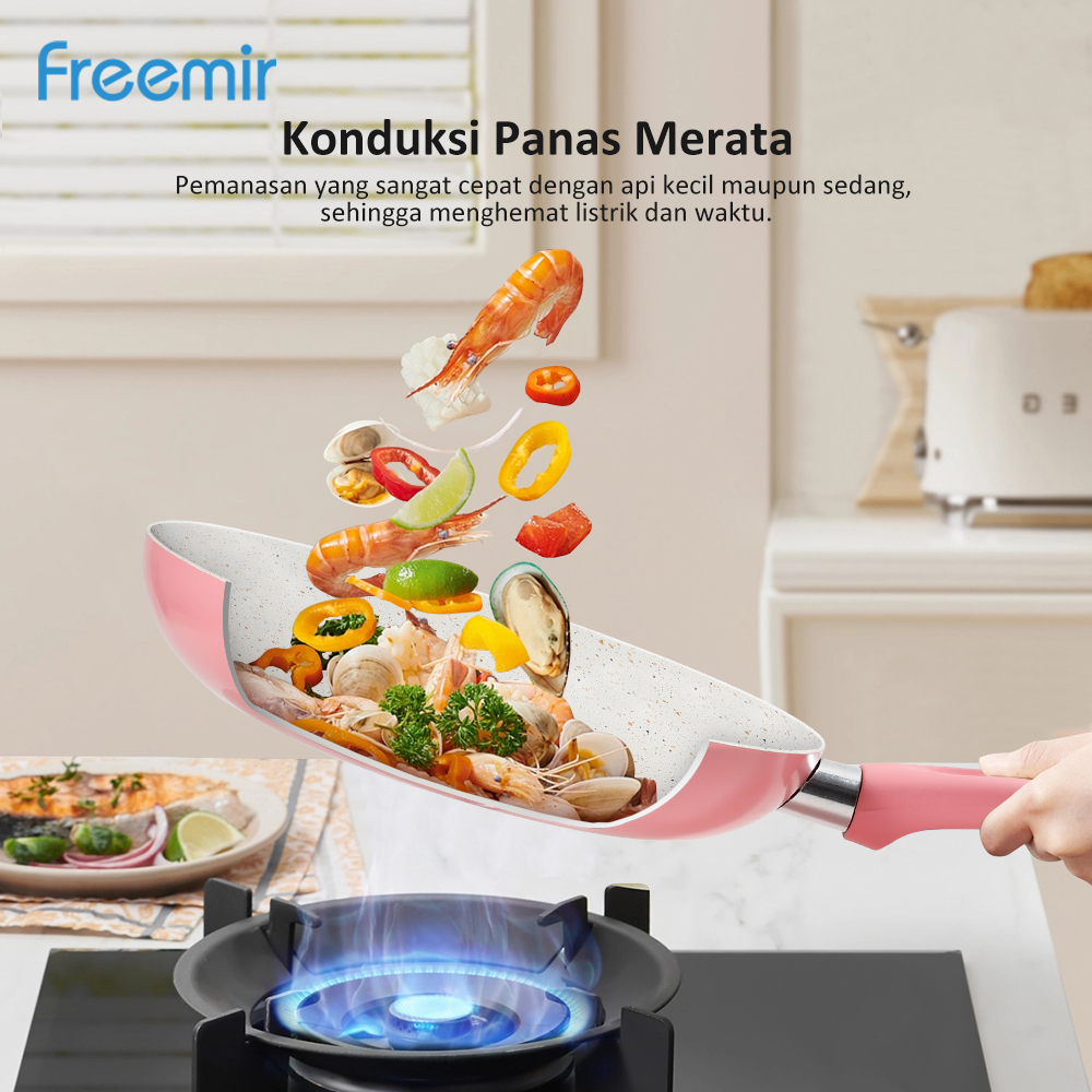 freemir Sakura Series Wajan Pink 24 Cm Moncong Tunggal Serbaguna Menggoreng Menumis Merebus Memanggang Anti Lengket