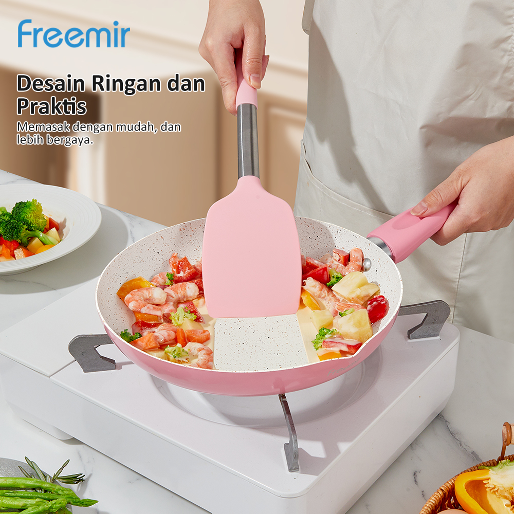 freemir Sakura Series Wajan Pink 24 Cm Moncong Tunggal Serbaguna Menggoreng Menumis Merebus Memanggang Anti Lengket