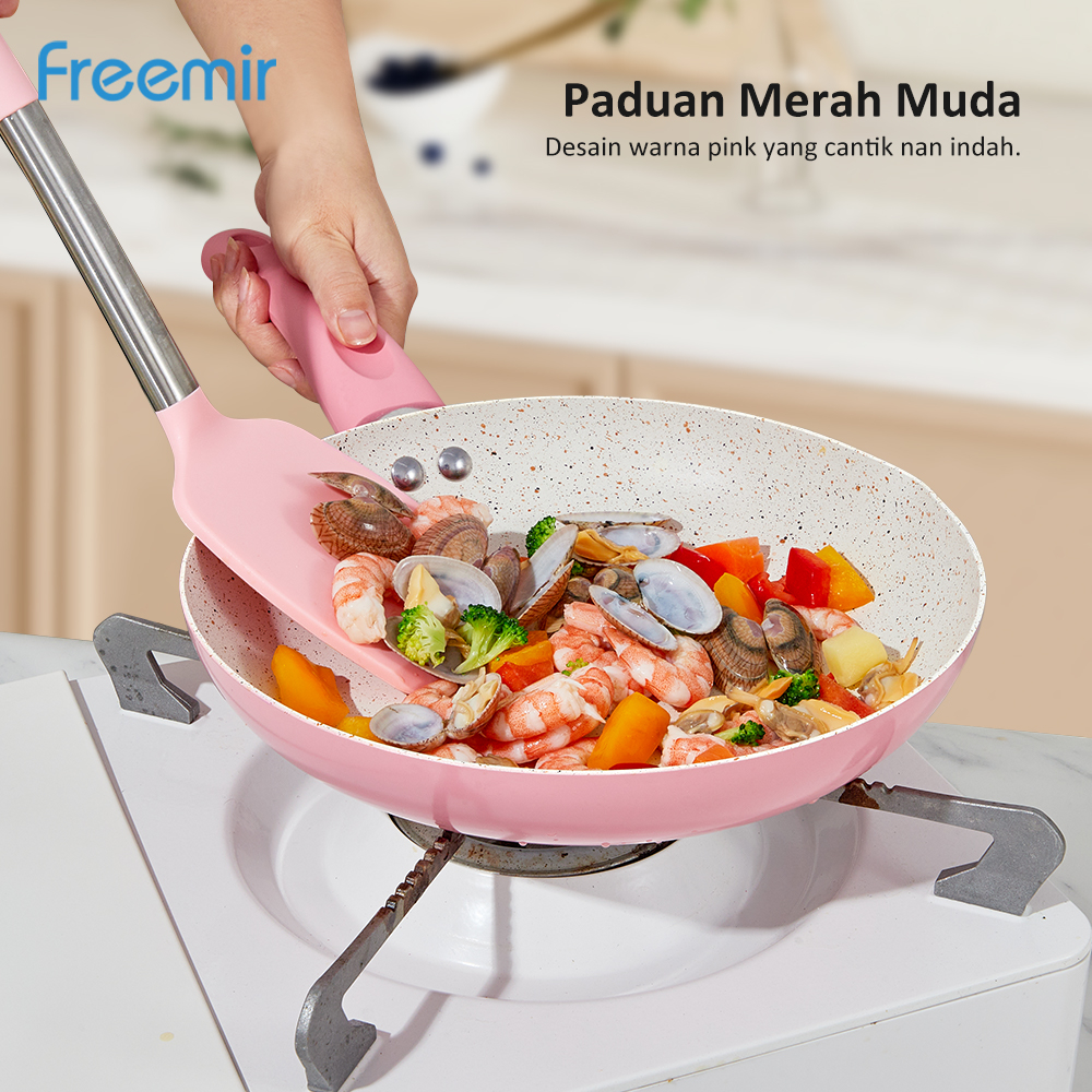 freemir Sakura Series Wajan Pink 24 Cm Moncong Tunggal Serbaguna Menggoreng Menumis Merebus Memanggang Anti Lengket