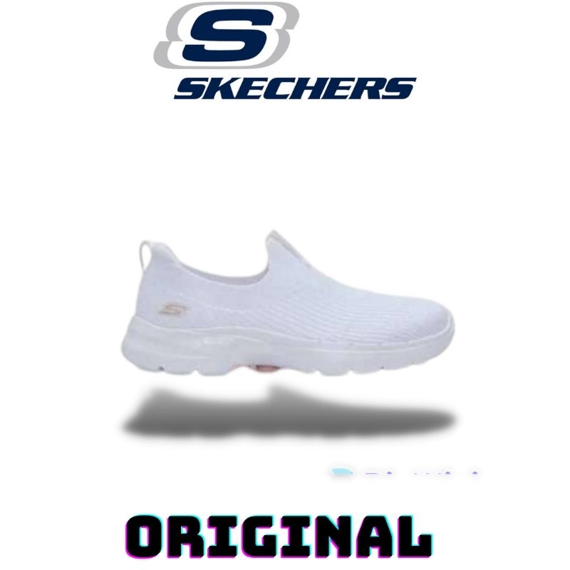 Sepatu Skechers Go Walk 6 White Women's ( 124521/WHT ) Original