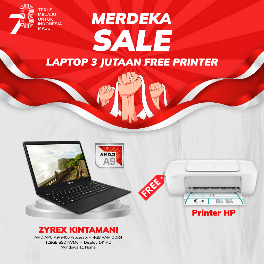 LAPTOP ZYREX KINTAMANI (AMD A9 9400 / RAM 4GB / 128SSD / RADEON R5 / Windows 10