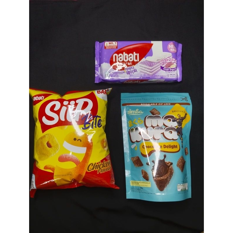 

nabati korean goguma122gr ,siip bite 62gr,simba ma kura 80gr(paket promo mix 3pcs)