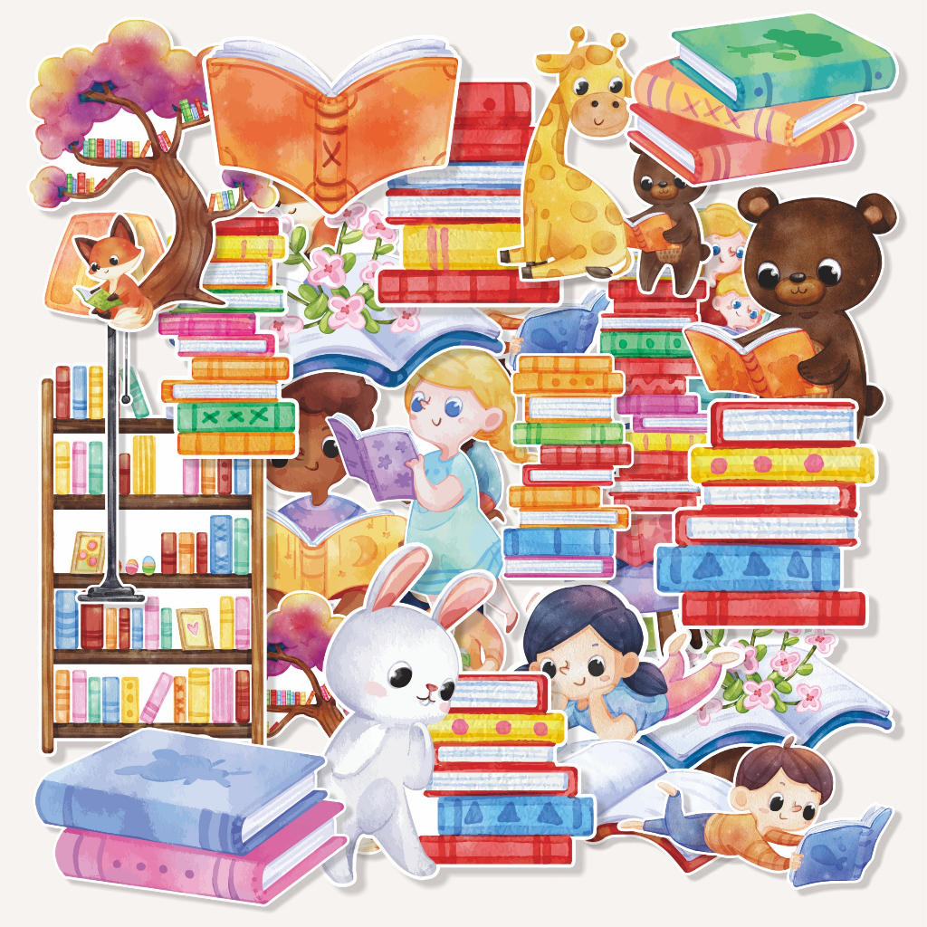 

stiker lucu Random/ cetak stiker murah BOOK WORLD-watercolor/murah stiker random satuan/murah/stiker satuan/buku