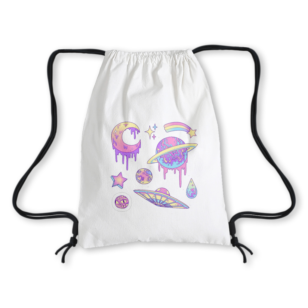 Tas Serut Sekolah Kanvas Putih Pastel Planet