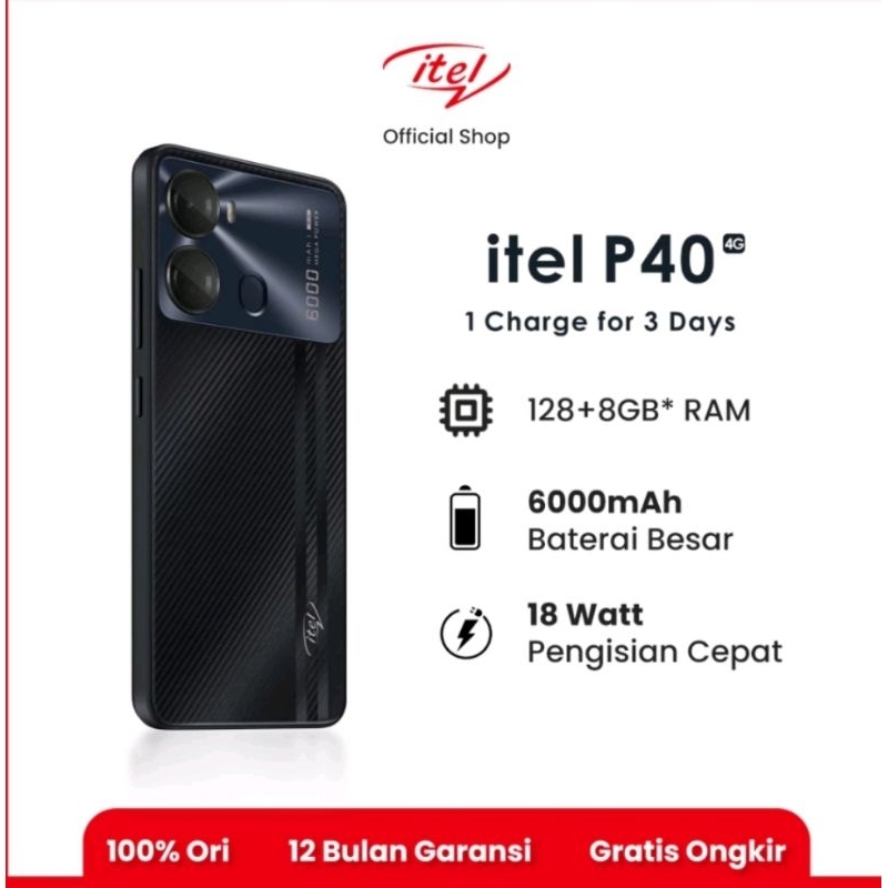 itel P40 6000mAh 18W Fast Charging RAM 7GB 4+3GB ROM 64GB/128GB GARANSI RESMI INDONESIA
