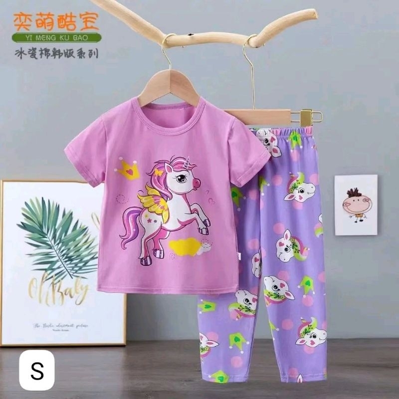 setelan baju tidur anak organik kubao motif unicorn import