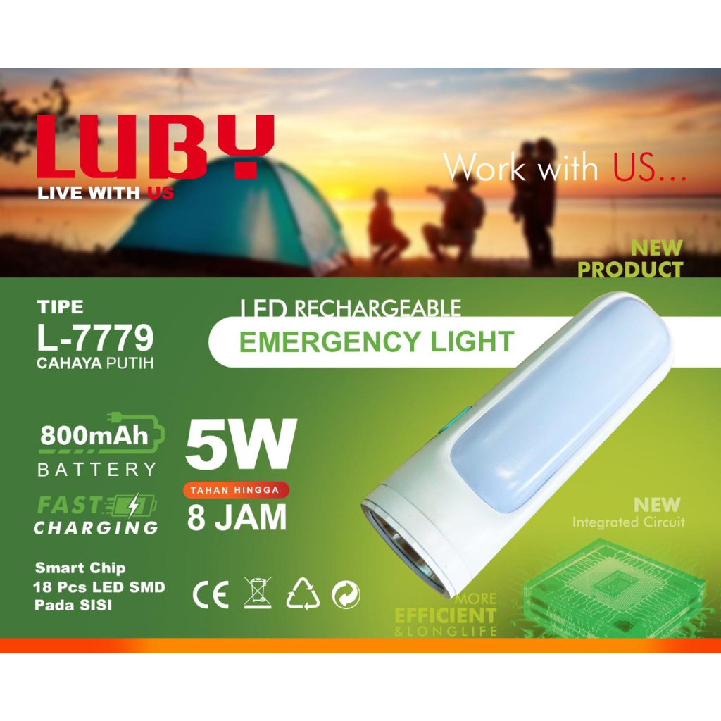 Senter Luby L-7779 Baterai Cas Ulang Lampu Emergency Led