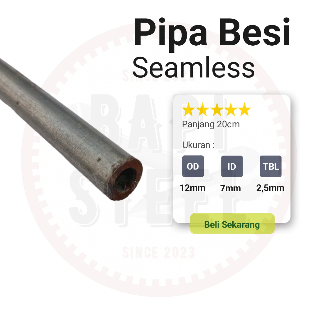 pipa besi OD 12mm ID 7mm