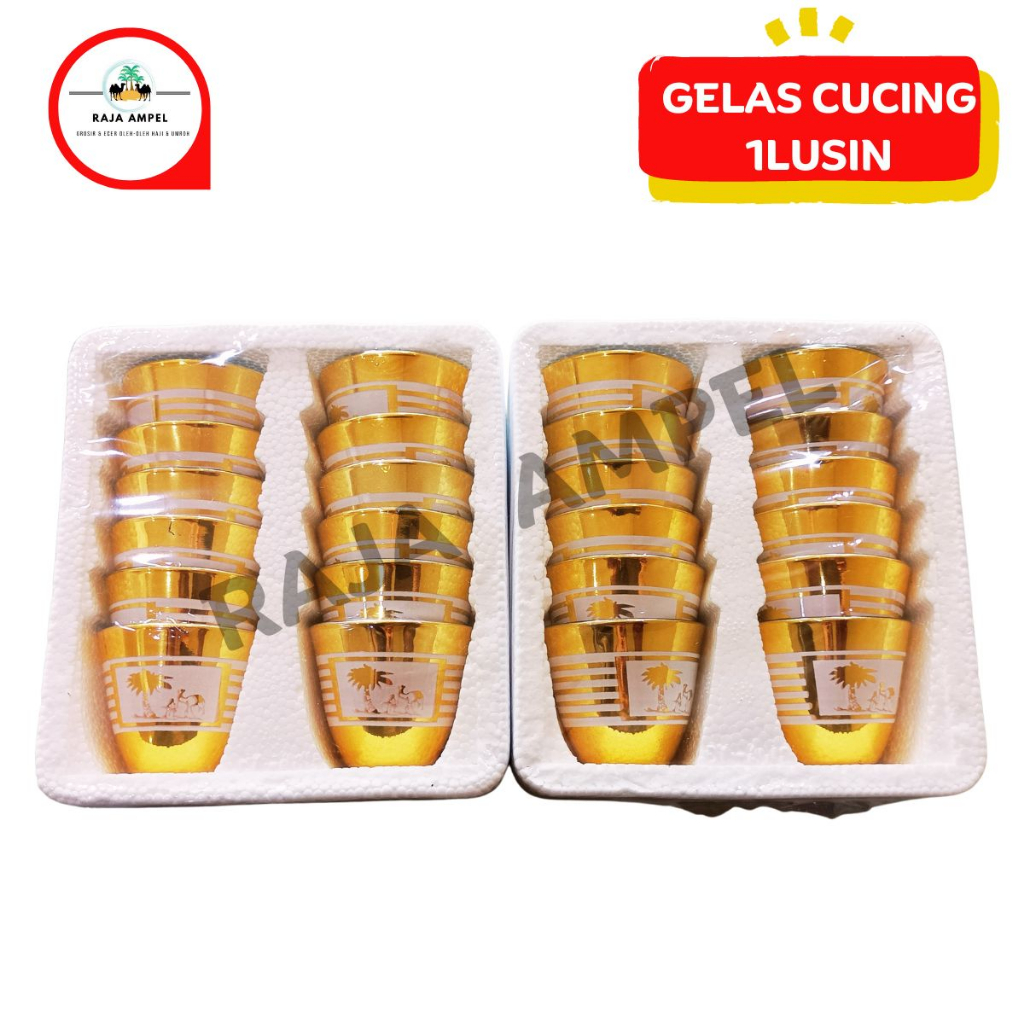Gelas Air Zam Zam Kaca Set 12 pcs Gelas Cucing Arab Premium untuk Oleh Oleh Haji dan Umroh