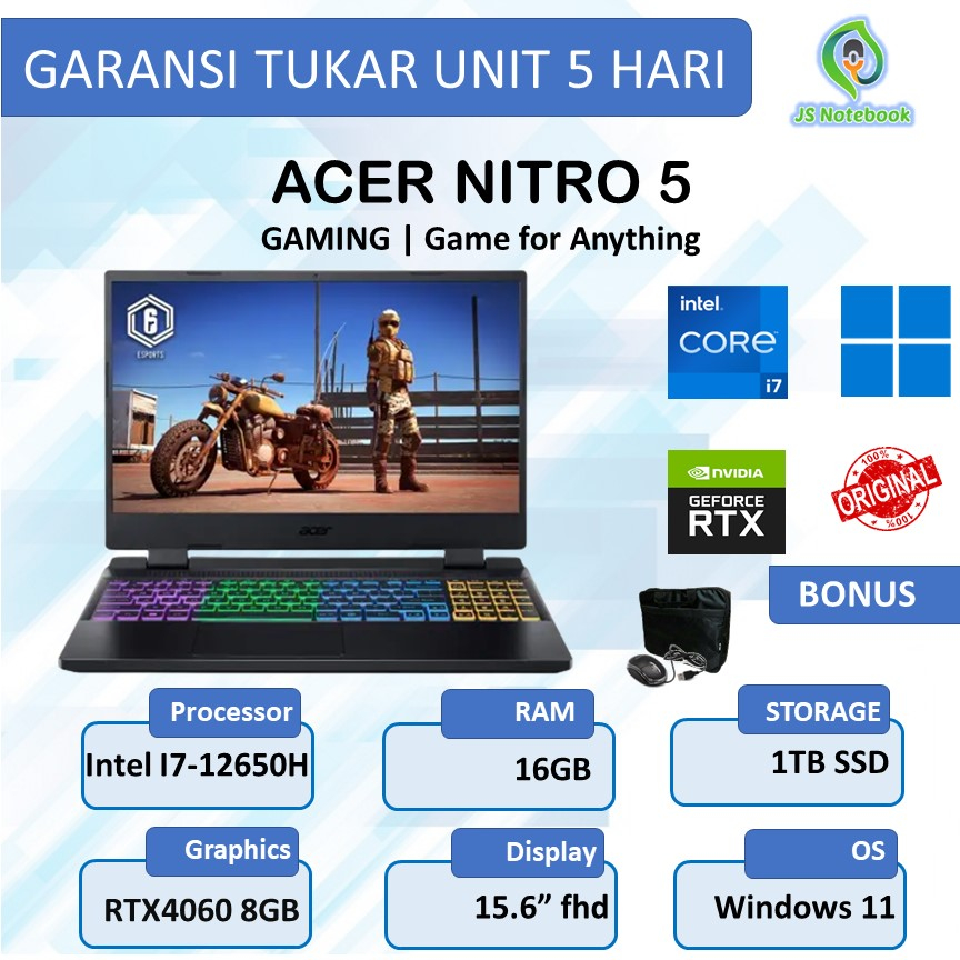 ACER NITRO 5 AN515-58 RTX4060 8GB i7 12650H 16GB 1TB SSD WIN11