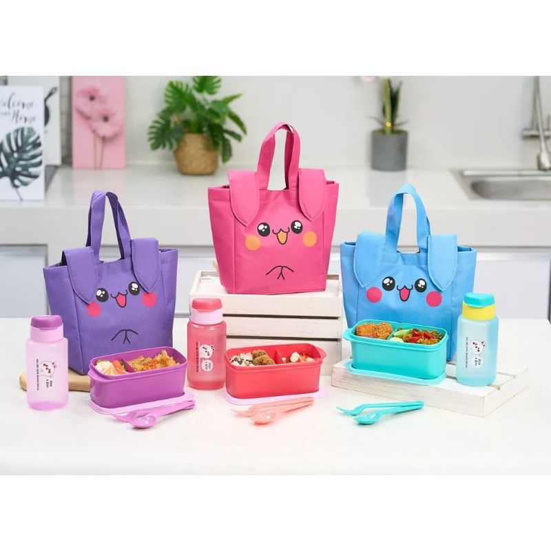 Tas bekal kuping karakter lucu / Kotak makan botol set / Lunchbox set anak kelinci