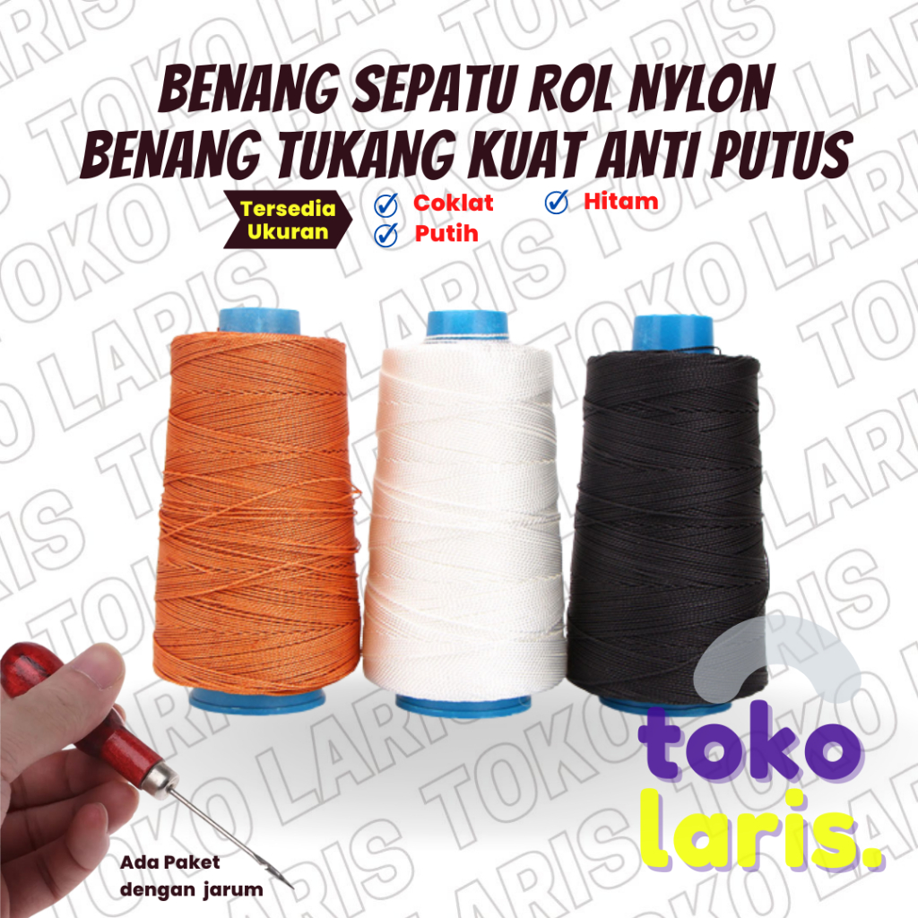PAKET JARUM SOL + BENANG TUKANG TALI NILON NYLON PUTIH HITAM COKLAT KUNING TALI RAJUT ROL ROLL BANGU