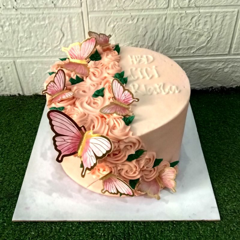

kue ulang tahun 2 layer request topper kupu2