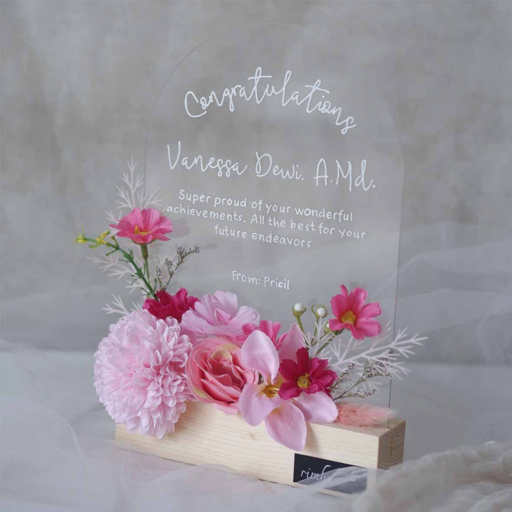 Sakura Kubah A5 | Kado Hari Guru Teacher's Day - Akrilik Custom Tulisan Dried Flowers Bunga Kering -