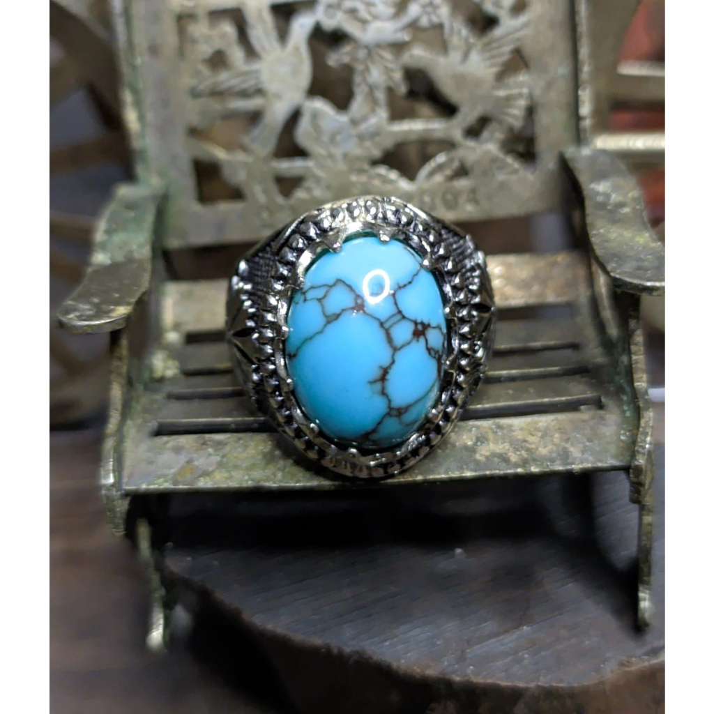 Natural Pirus Mesir Biru Jenong Urat Merah Ring Alpaka