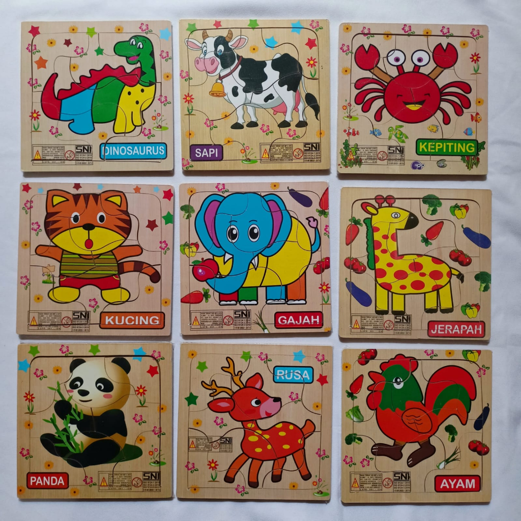 Mainan Anak Puzzle Kayu KC Seri Hewan Binatang Gajah Jerapah Kuda Ayam Anjing Kucing Kelinci Beruang