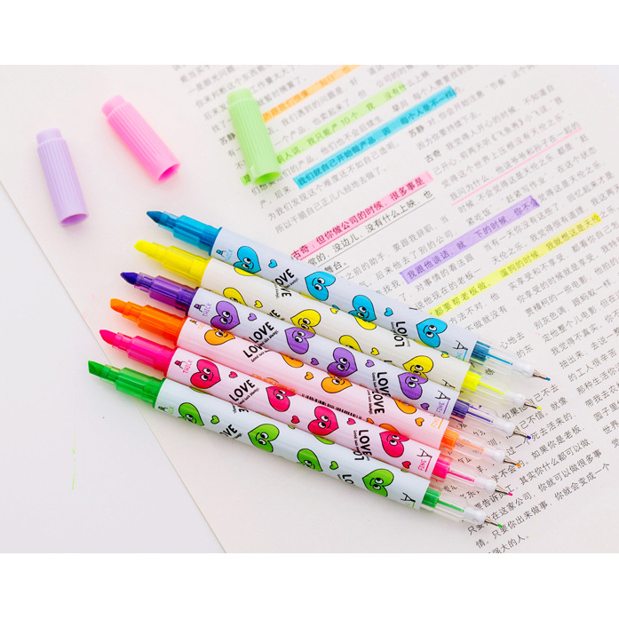 

6 Stabilo Dan Pena Warna Highlighter Dua Arah Kepala Stationery GN-ST0442