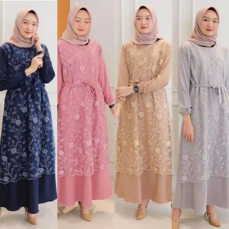 GAMIS BURKAT TILE MUTIARA PREMIUM BAJU GAMIS KEKINIAN DRES/LONGDRES LENGAN KARET