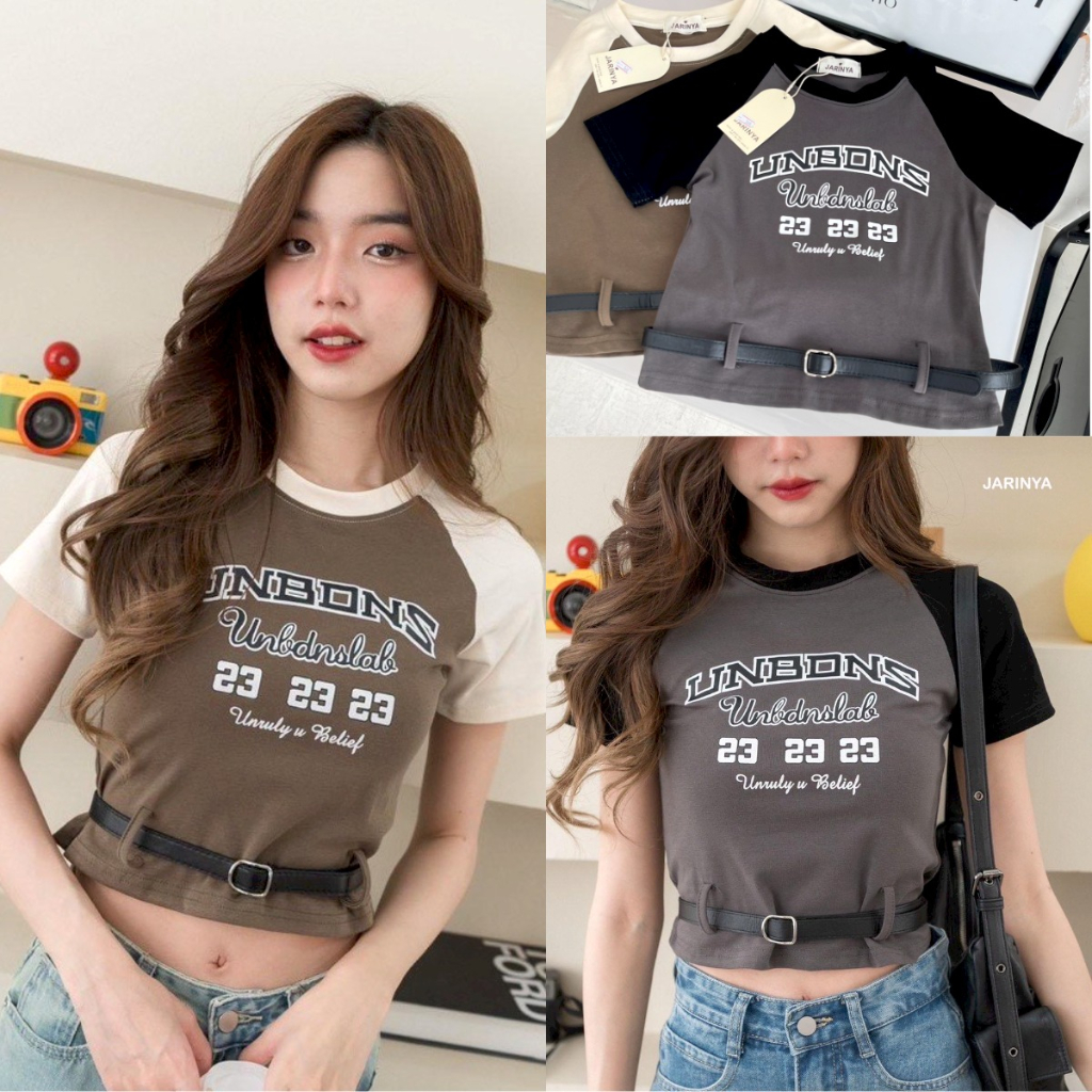 Kaos Crop Top Wanita Lengan Pendek JARINYA 508 Unbons Baju Cewek Import Bangkok Terbaru Kekinian